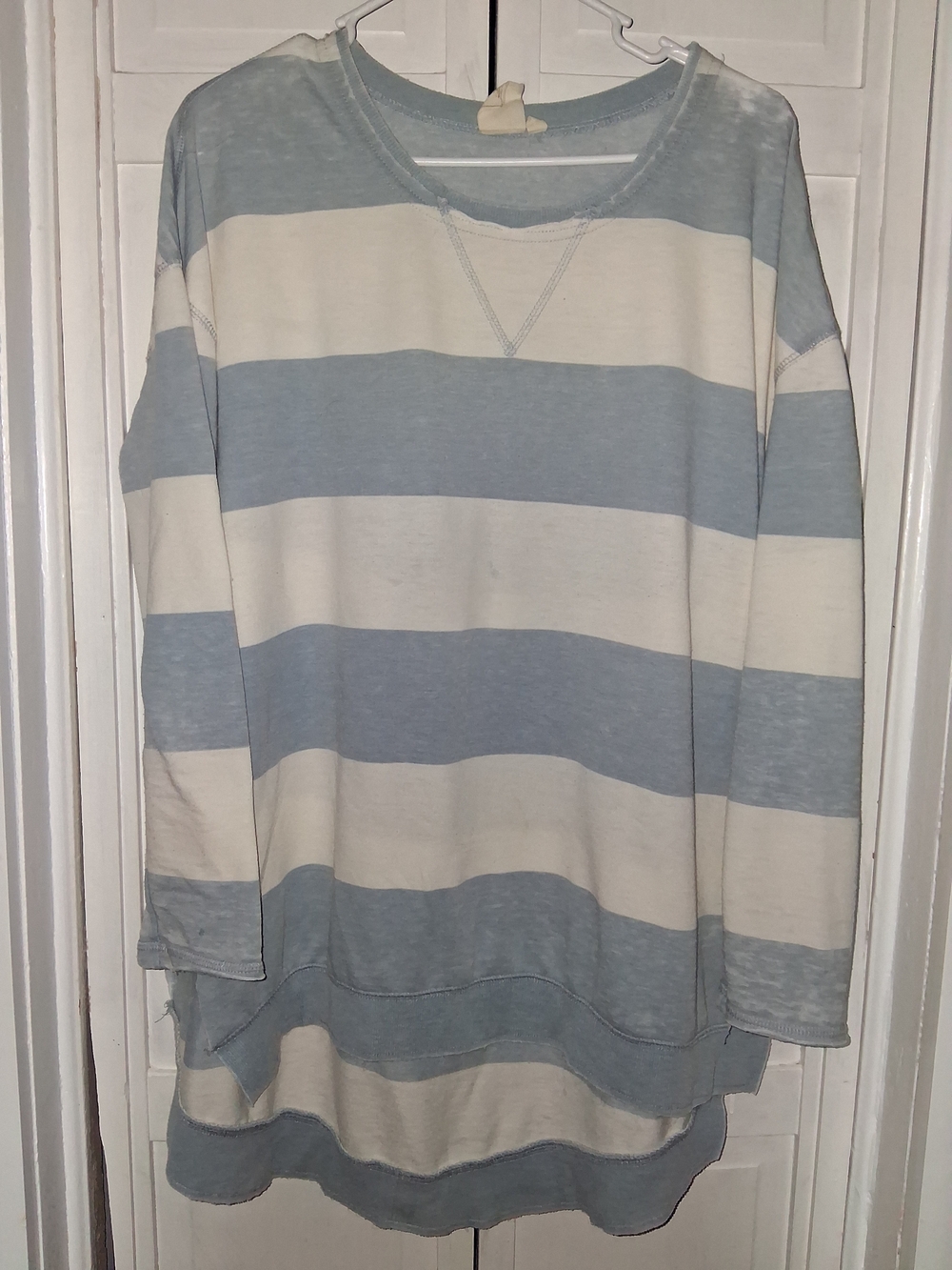 White Crow Blue and Cream Striped Crewneck